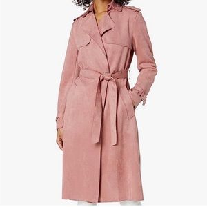 Pink vegan suede trench coat, size 0
